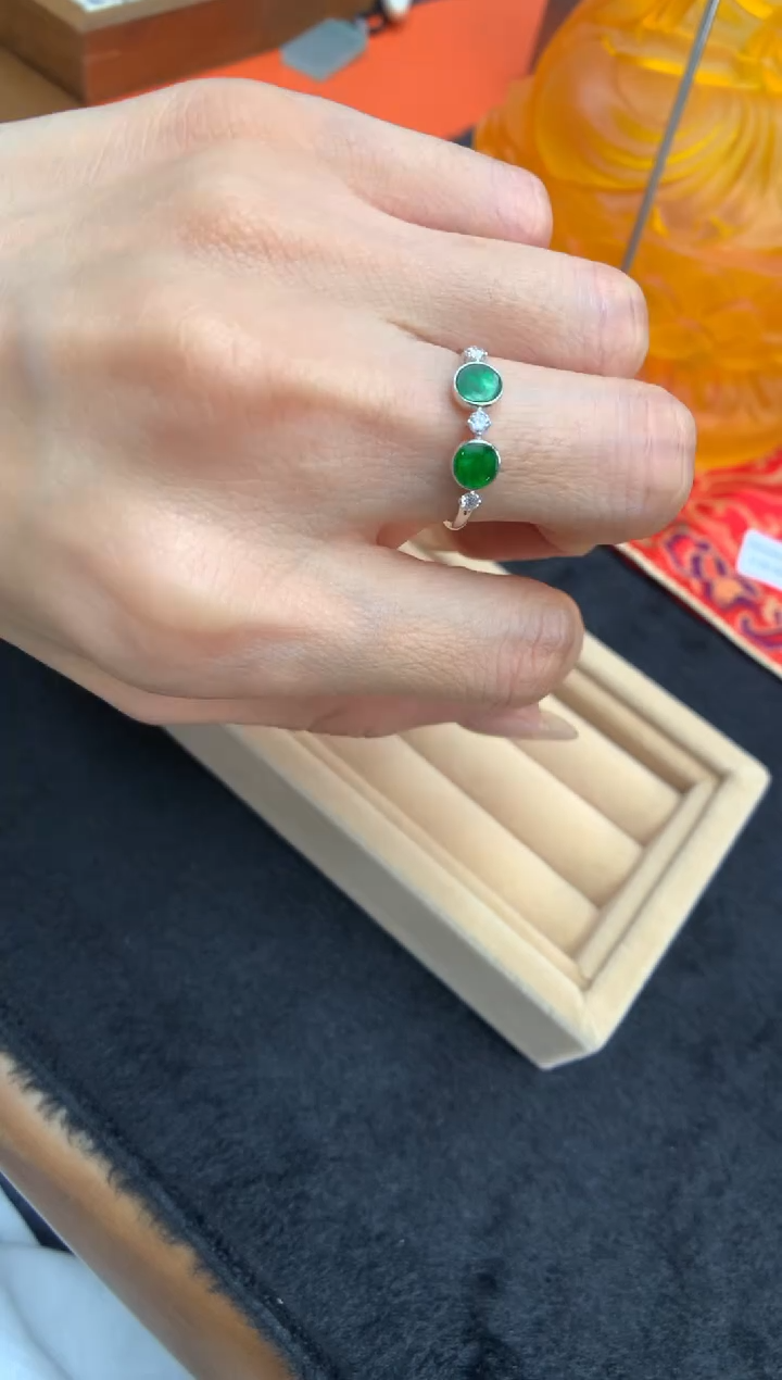 【闪购商品】翡翠戒指18K金镶嵌戒指#14圈上下两个圈口免费改