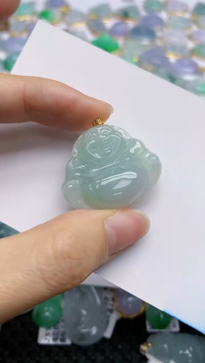 翡翠18K金镶嵌挂件天然翡翠A货