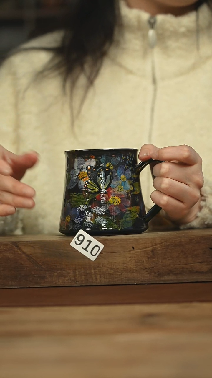 设计师手作款贰俩 手绘咖啡杯 