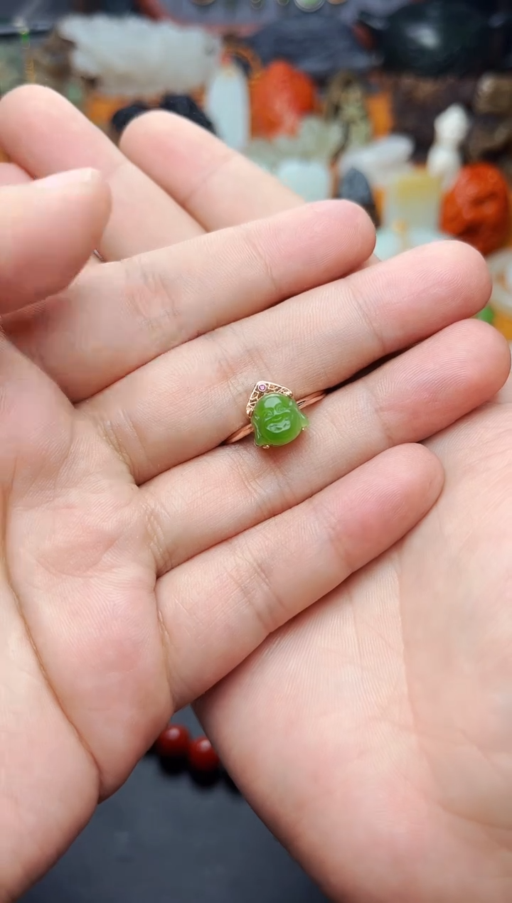 【闪购商品】和田玉戒指银S925镶嵌佛头 01