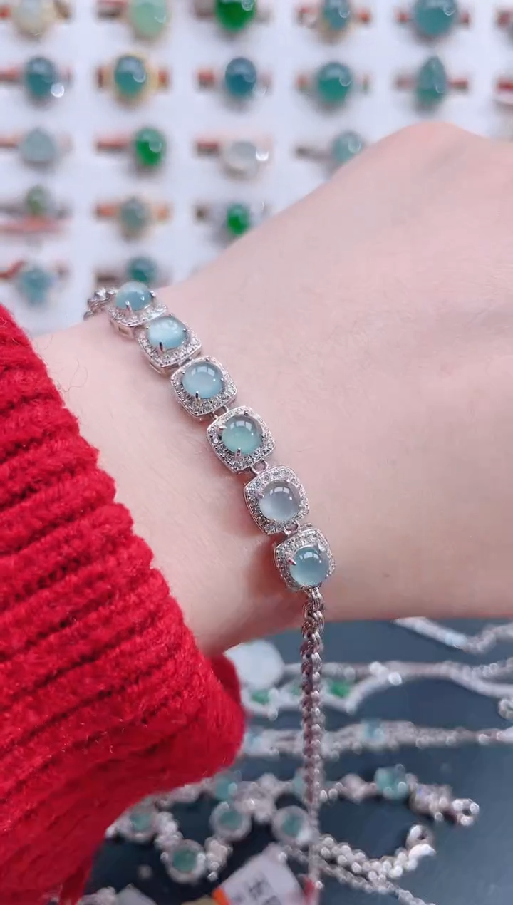 银S925镶嵌手链翡翠天然翡翠