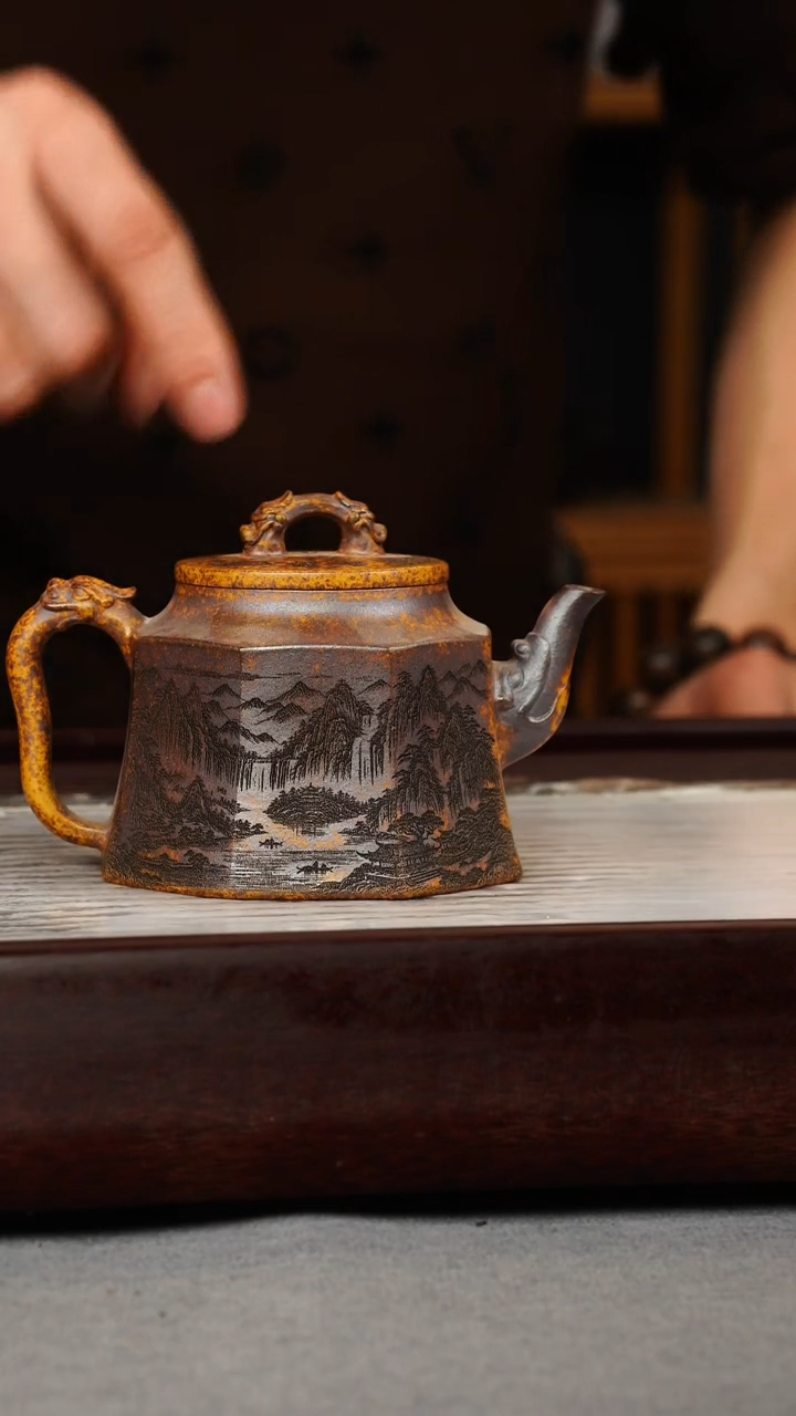【闪购商品】紫砂茶壶龙骨金砂 八方金钟 山水