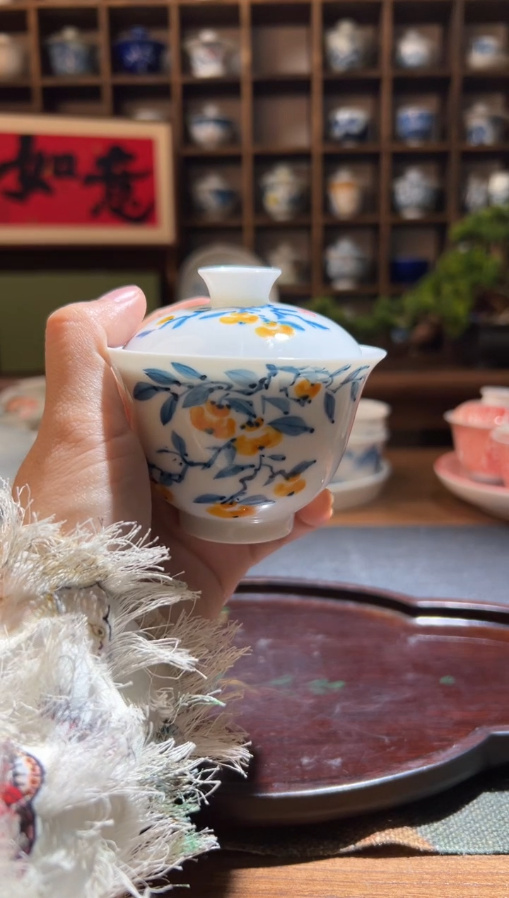 【闪购商品】手绘柿子二才盖碗