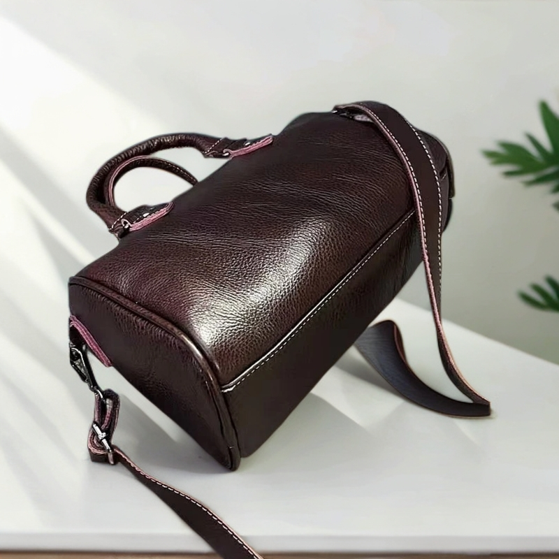 头层牛皮真皮枕头包单根手工斜挎包波士顿欧美简约时尚棕色高档