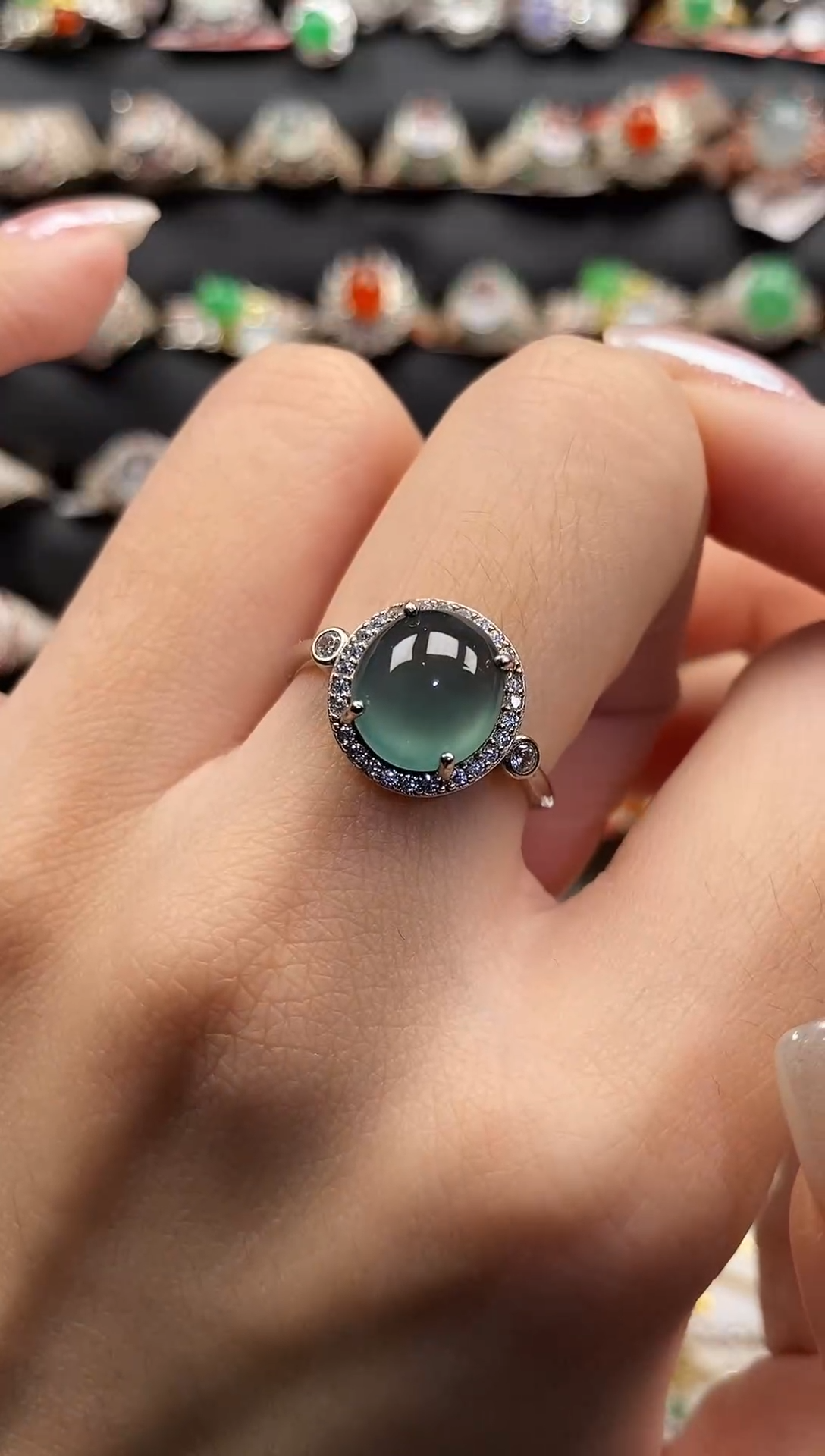 银S925镶嵌戒指翡翠天然A货翡翠6