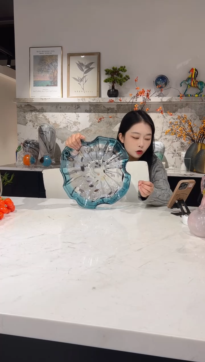 【闪购商品】琉璃蓝色荷叶小果盘