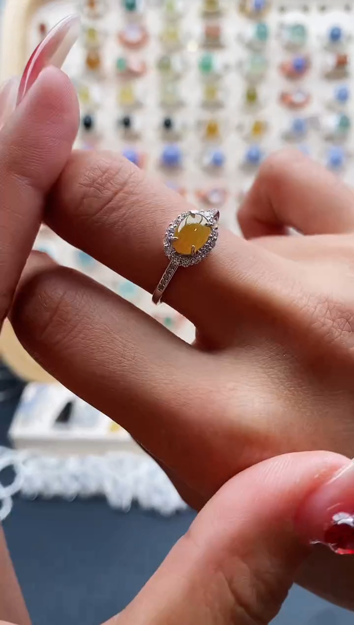 【闪购商品】翡翠戒指银S925镶嵌缅甸天然A货翡翠333 1+4