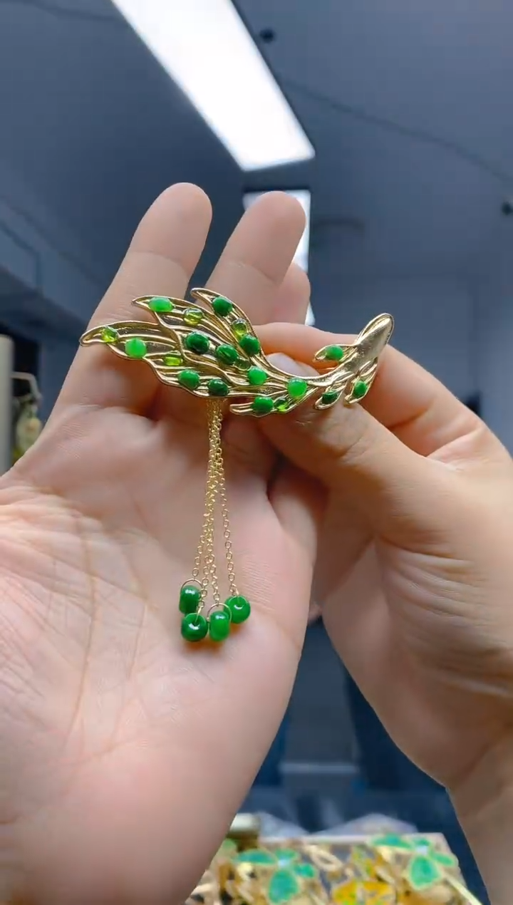 【闪购商品】翡翠耳饰合金0151翡翠胸针