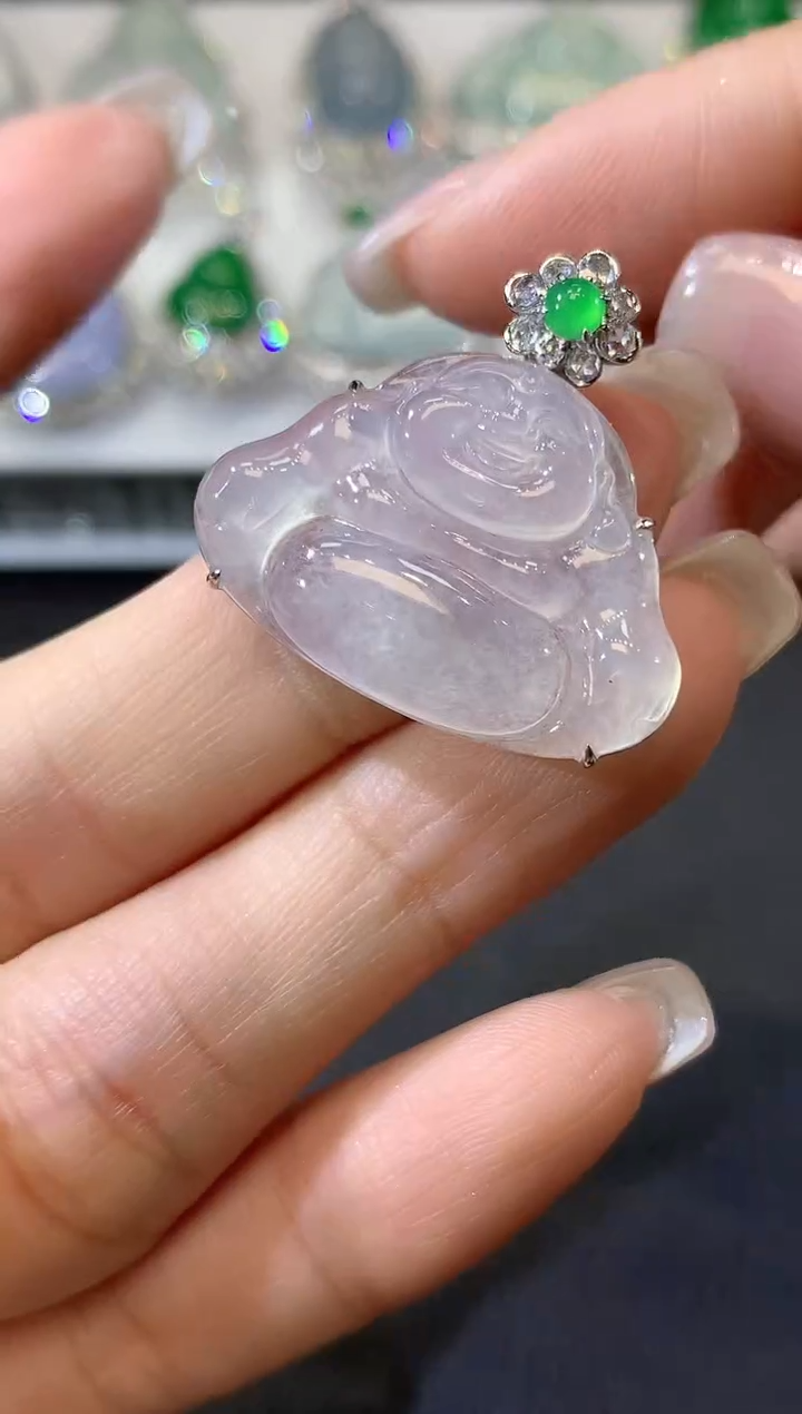 翡翠18K金镶嵌吊坠(不含链)C30