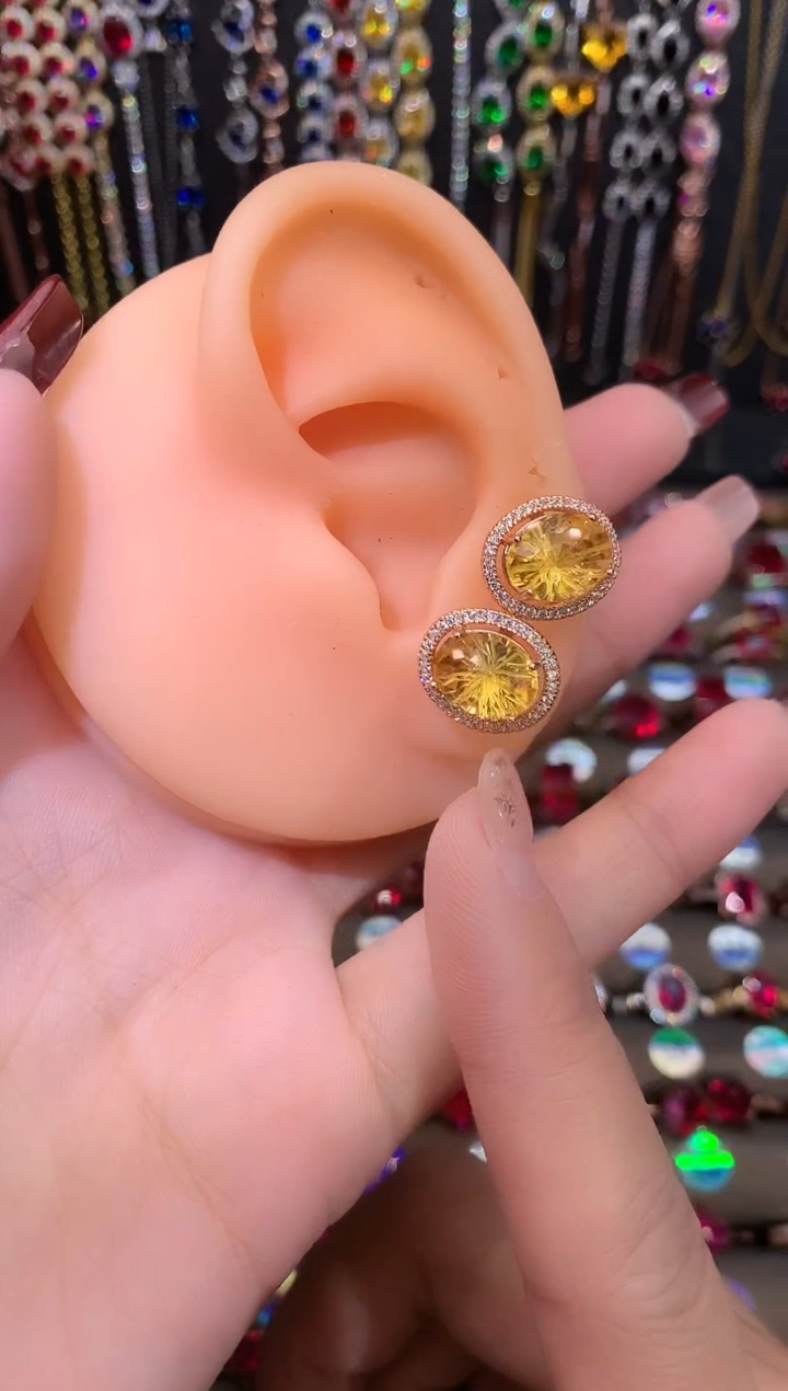 【闪购商品】水晶耳饰银S925镶嵌高温优化/合成处理  玫瑰金810