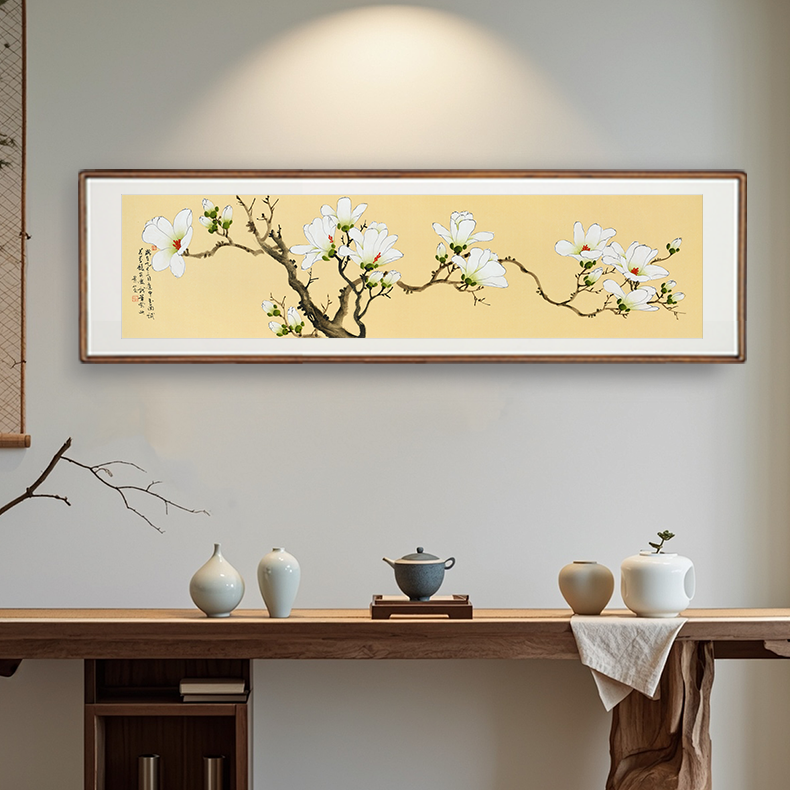 《玉兰花》纯手绘国画花鸟画餐厅卧室书房茶室挂画带装裱155*45
