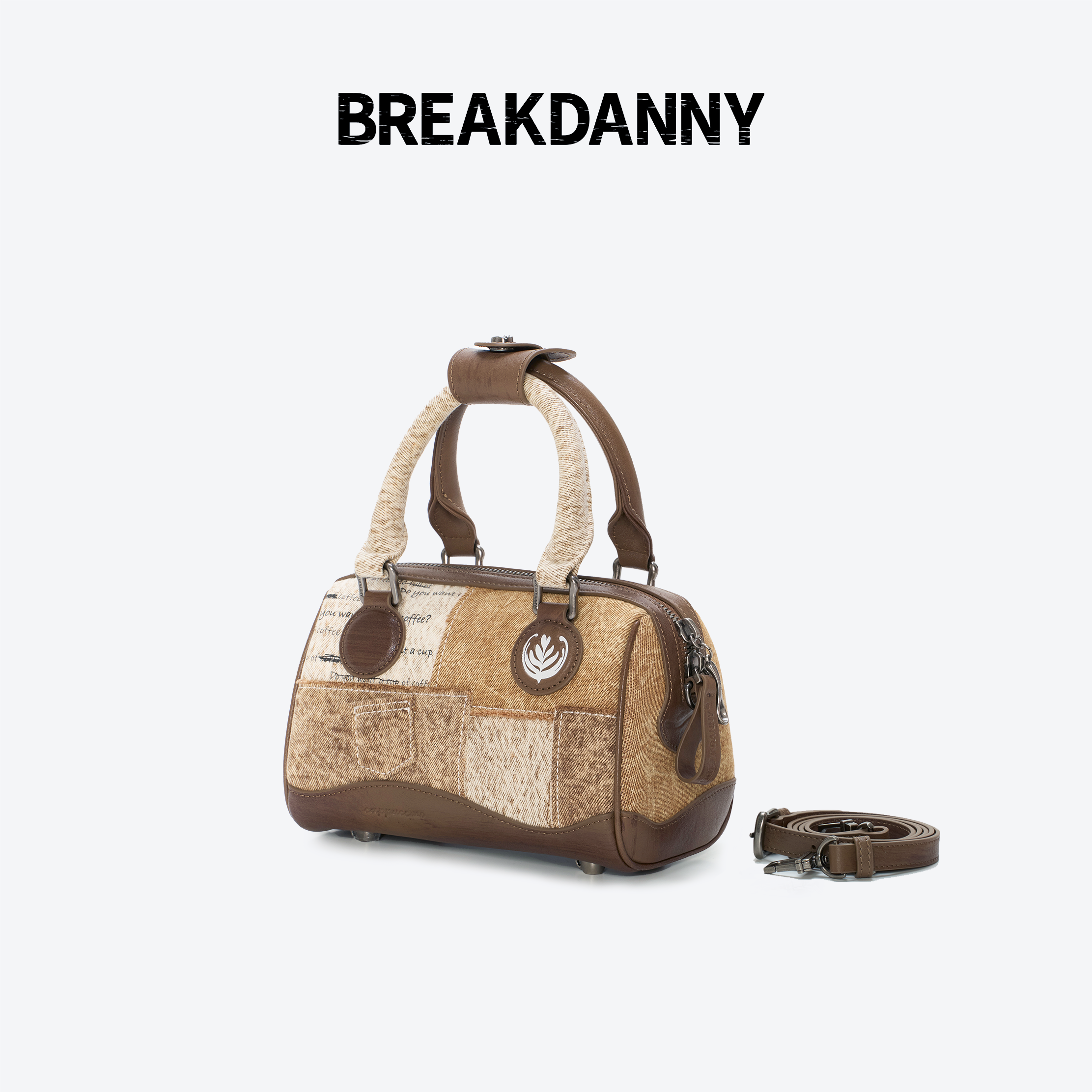 BREAKDANNY咖啡系列·卡布奇诺波士顿牛皮革单肩斜挎包复古