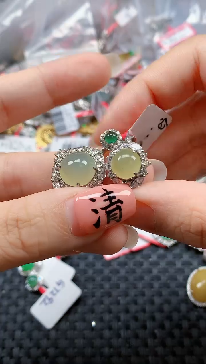 银S925镶嵌戒指翡翠天然A货缅甸翡翠
