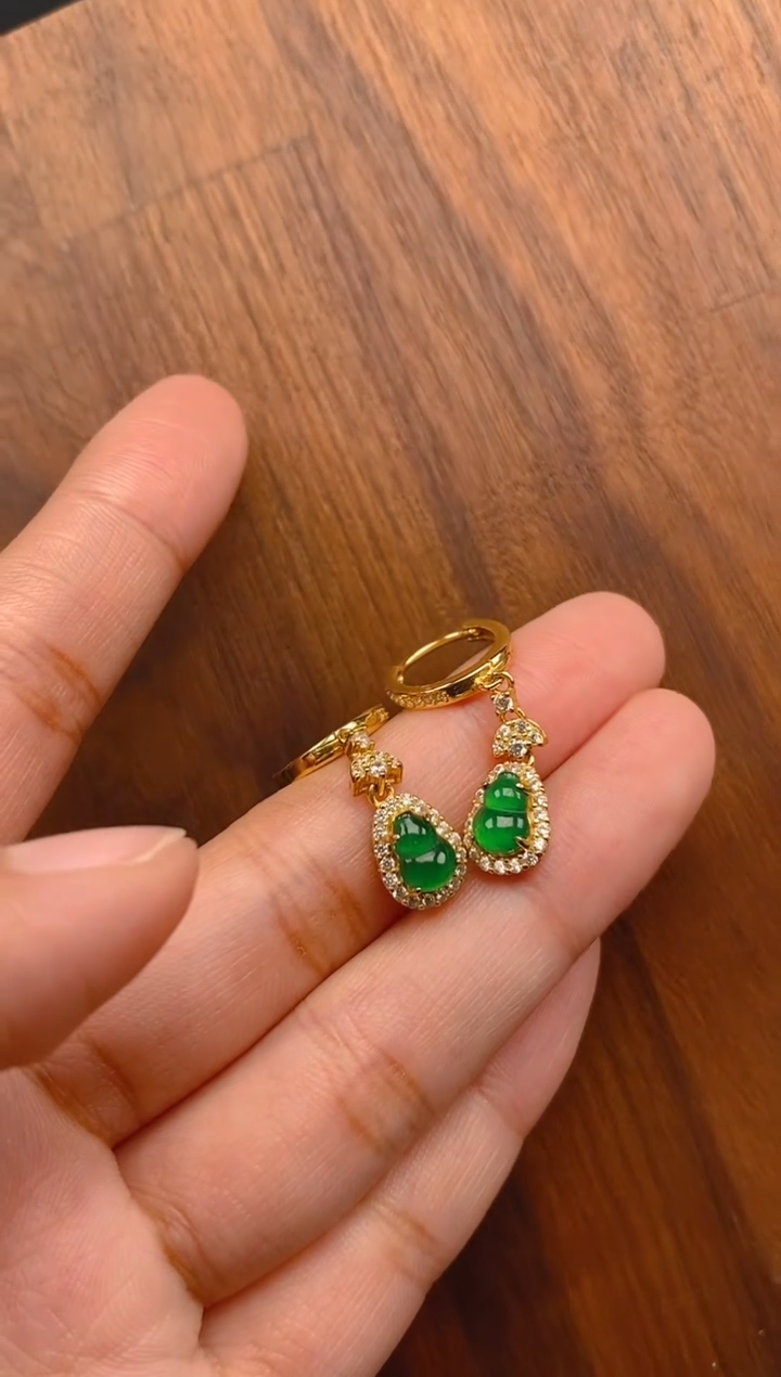 【闪购商品】翡翠耳饰银S925镶嵌金色葫芦耳包