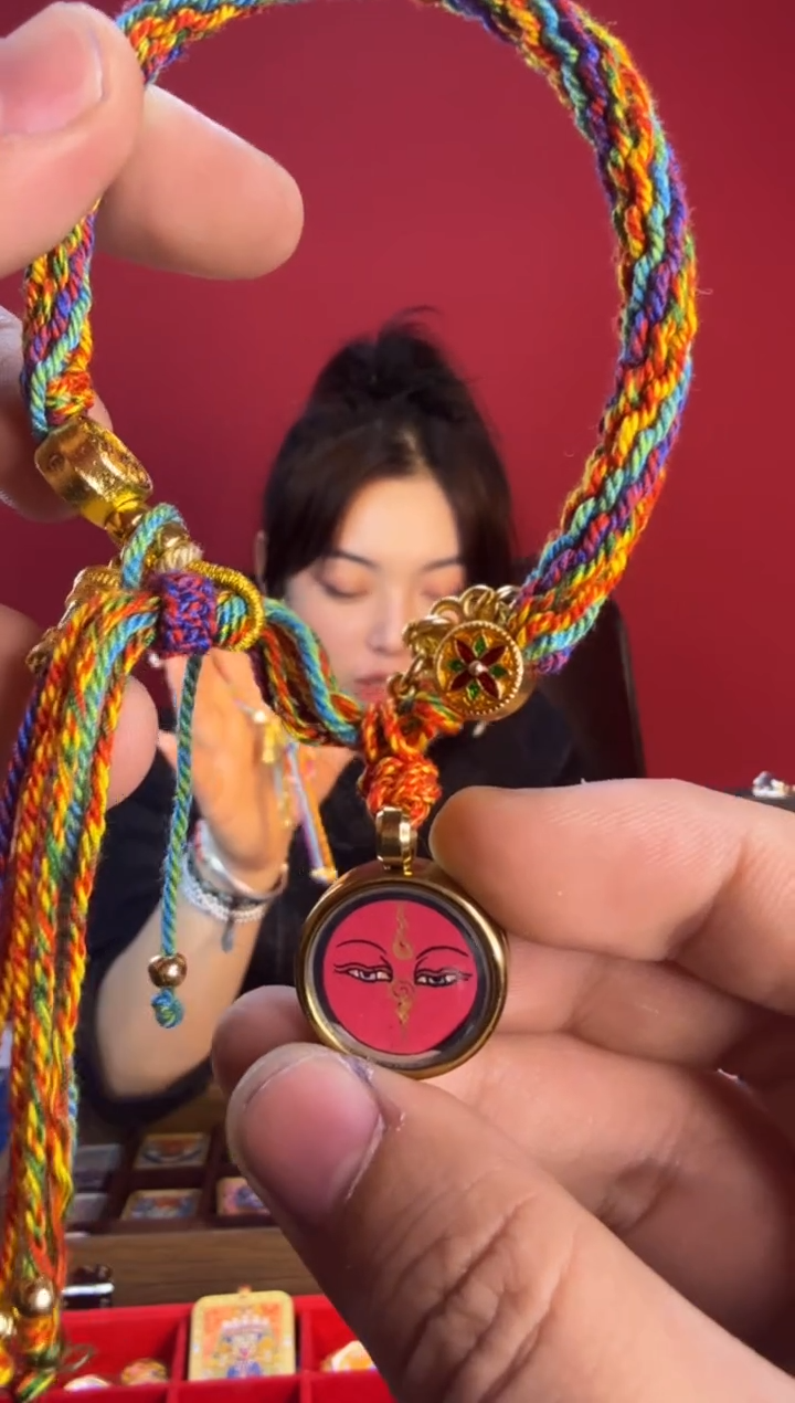 吊坠红CC手工编绳-热贡纯手绘唐卡