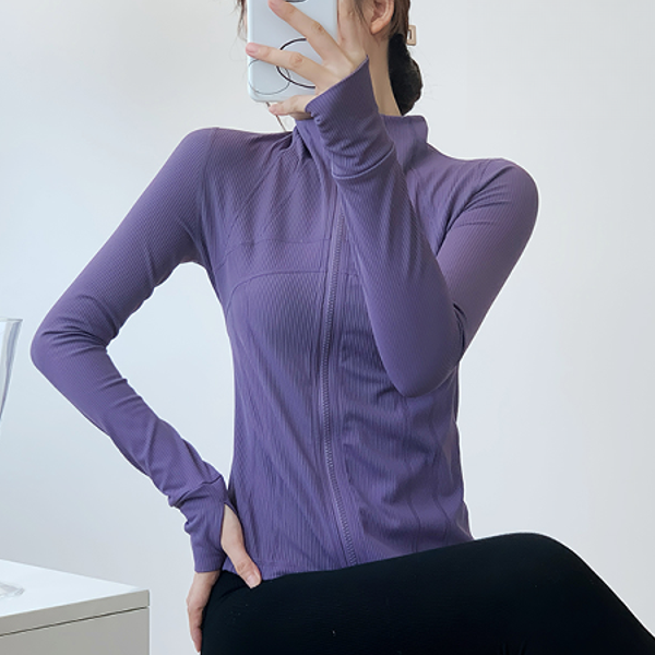 运动跑步立领螺纹显瘦全拉链长袖瑜伽外套休闲时尚健身