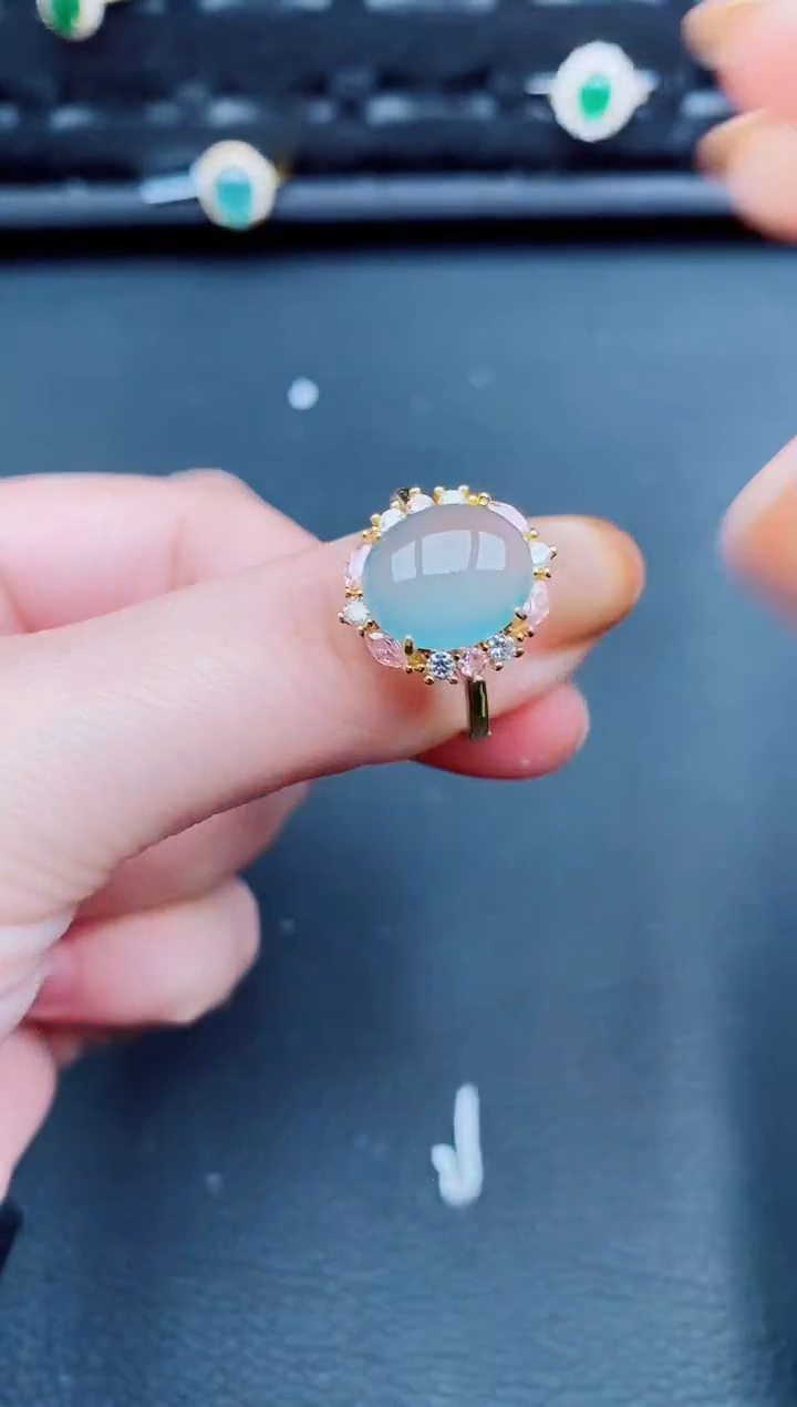 【闪购商品】翡翠戒指银S925镶嵌天然a货翡翠726