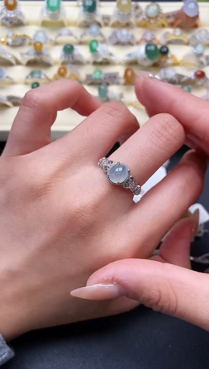 【闪购商品】翡翠戒指银S925镶嵌2222222+2