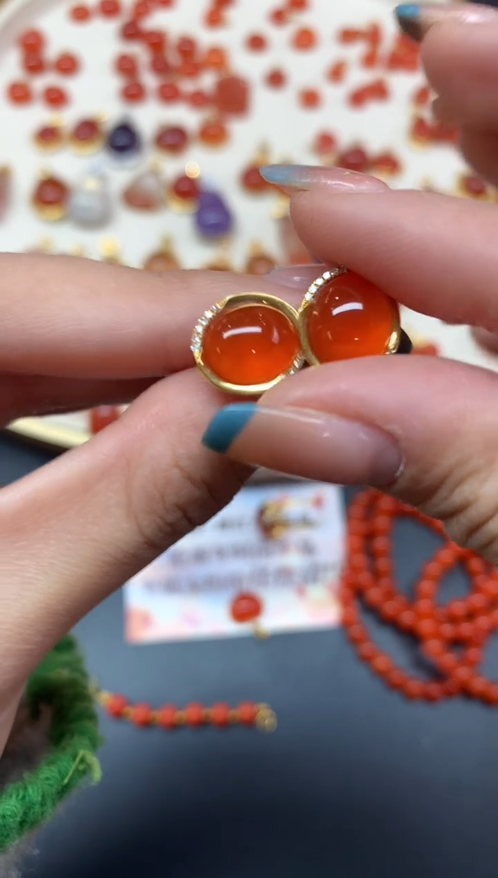 【闪购商品】南红玛瑙耳饰18K金镶嵌耳饰A445|39801