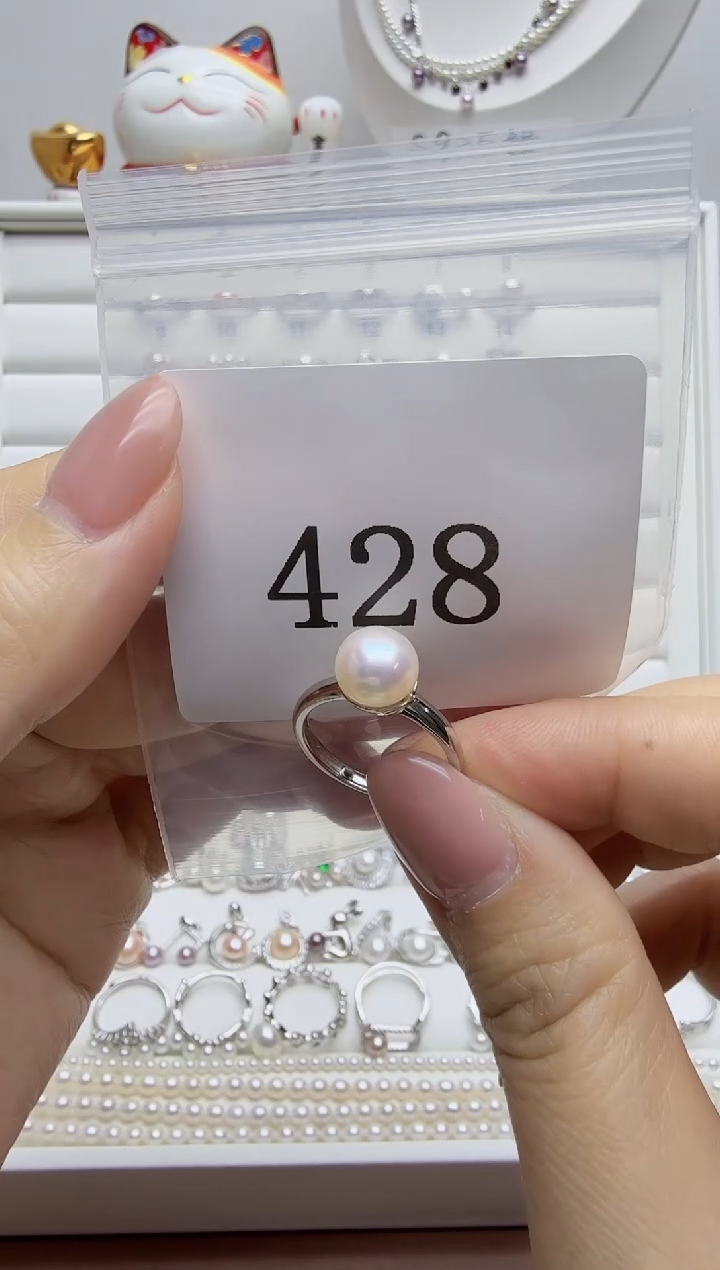 银S925镶嵌戒指淡水珍珠@*羽428