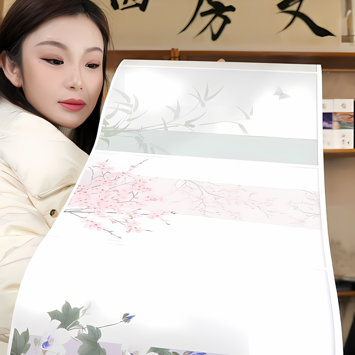 阅川轩【春日游】15米加厚底纸蜡染纸长卷书法创作练习