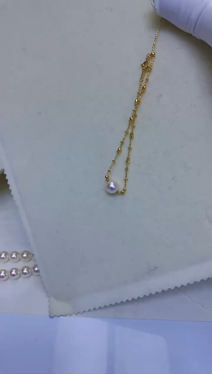 银S925镶嵌海水珍珠饰品金色蕾丝手链