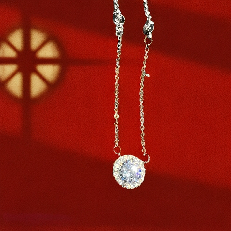 坠链均925银合成锆石 8号  S925银 时尚星点项链百搭