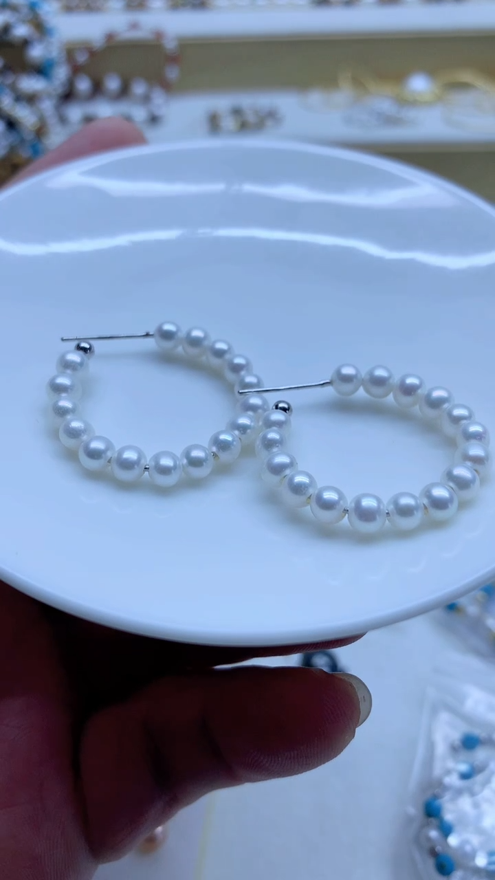 银S925镶嵌耳饰淡水珍珠4-5MM