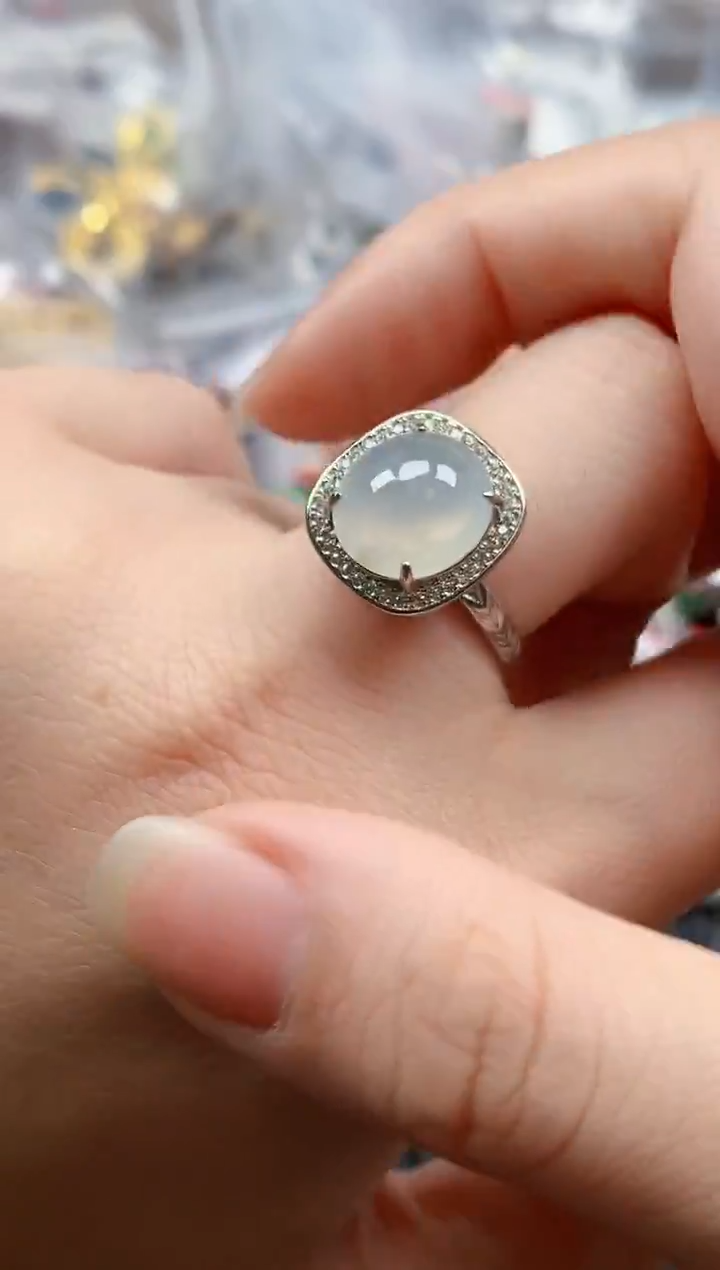 银S925镶嵌戒指翡翠天然A货缅甸翡翠