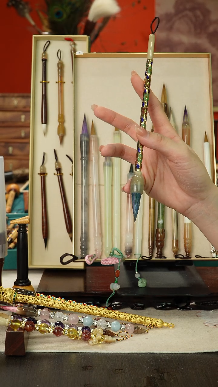 10号闪孤品高货毛笔链接 清水试笔 蘸墨不退