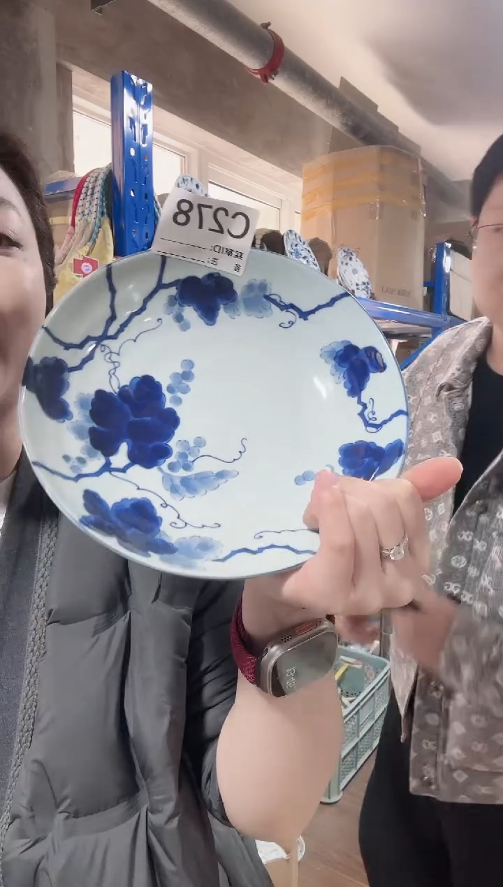 瓷片全新高端瓷器 蓝染21cm大盘C278