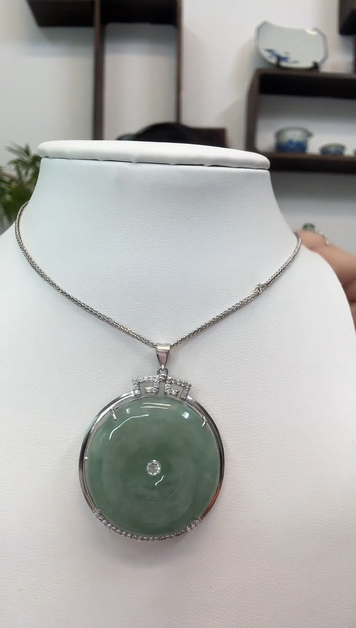 吊坠(赠链)银S925镶嵌翡翠平安扣