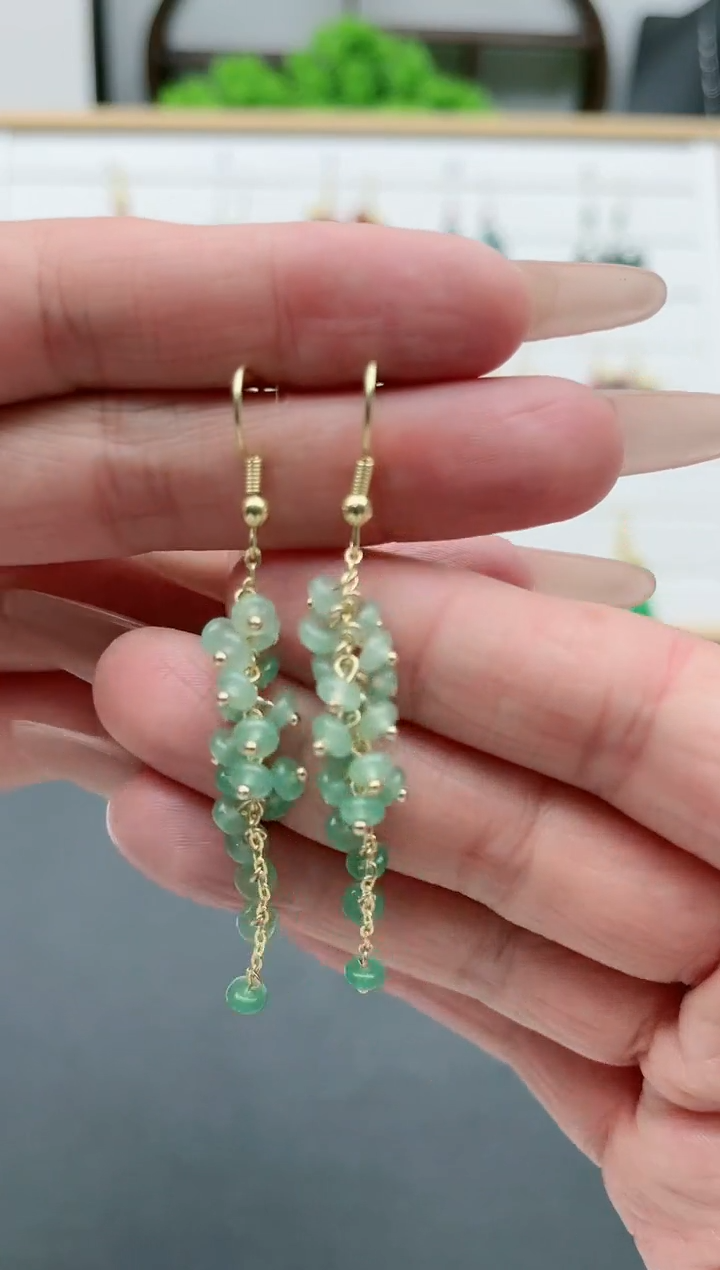 【闪购商品】东陵石耳饰银S925镀金镶嵌0611