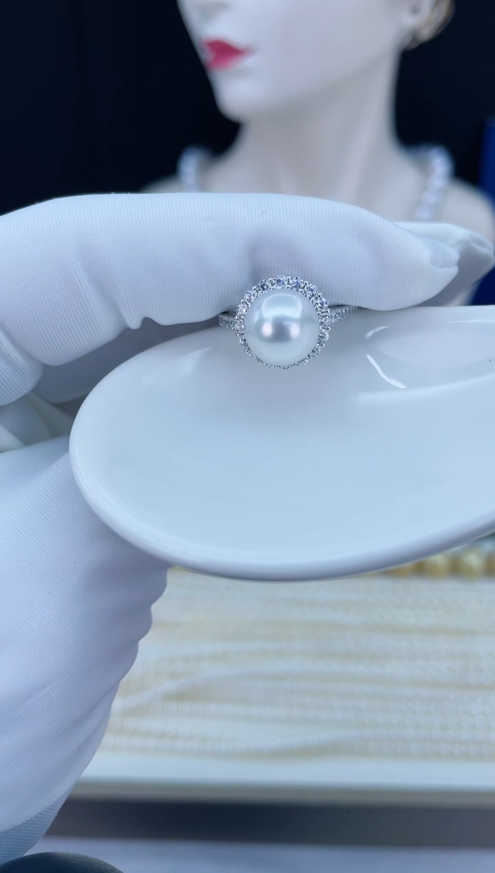 【闪购商品】海水珍珠戒指银S925镶嵌海水澳白珍珠戒指9-10mm