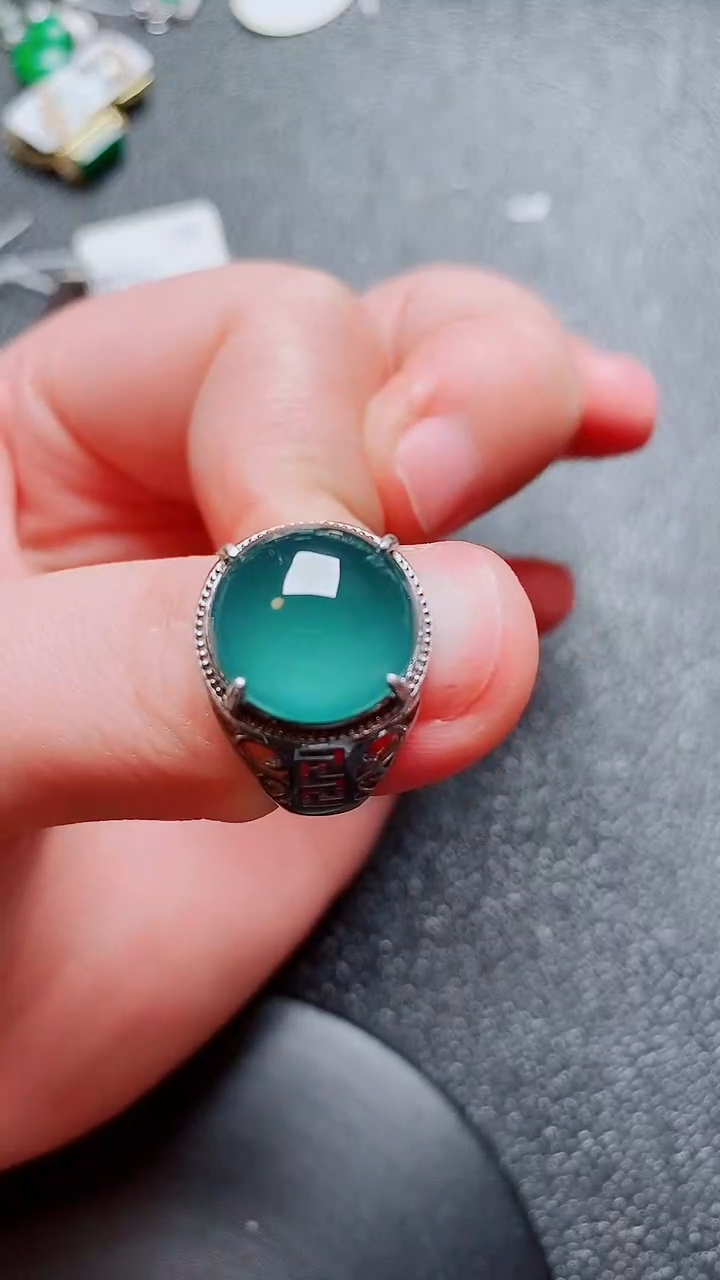 翡翠戒指银S925镶嵌翡翠