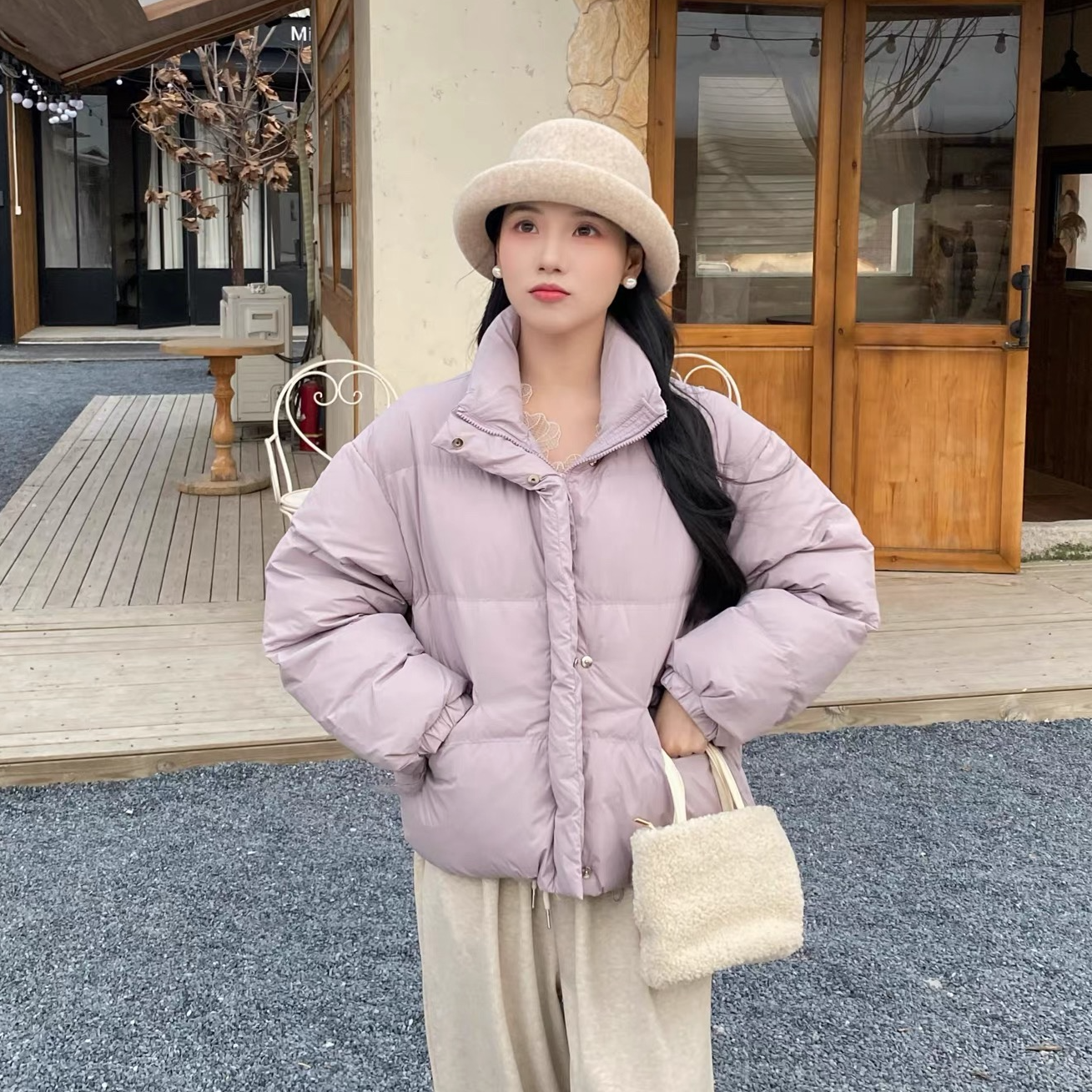 2025 短款白鸭绒羽绒服立领女款女士时尚女百搭长袖羽绒服jx