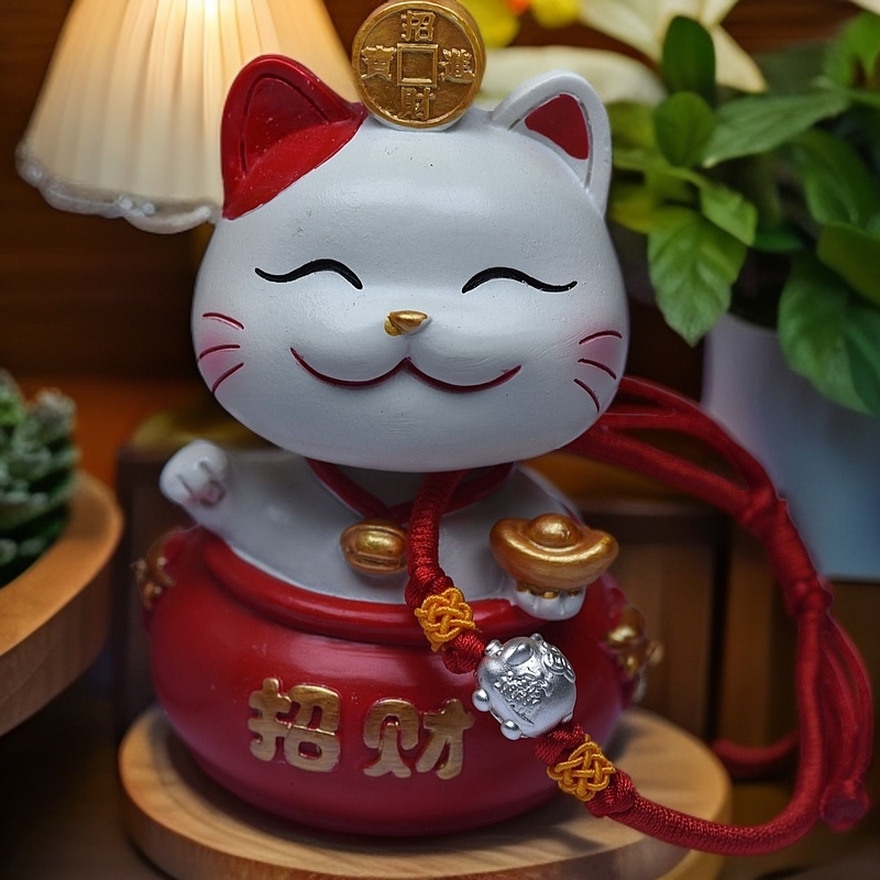 足银涤纶手链 假一赔十足银990可爱小猪手链手工编织红绳猪猪手绳