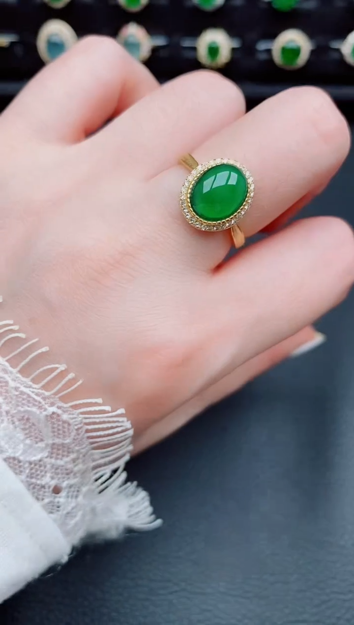 【闪购商品】翡翠戒指银S925镶嵌天然a货翡翠105