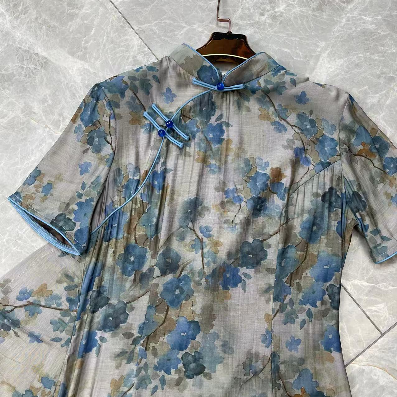 440--YN系列--苏州高端旗袍夏季长款单层八扣