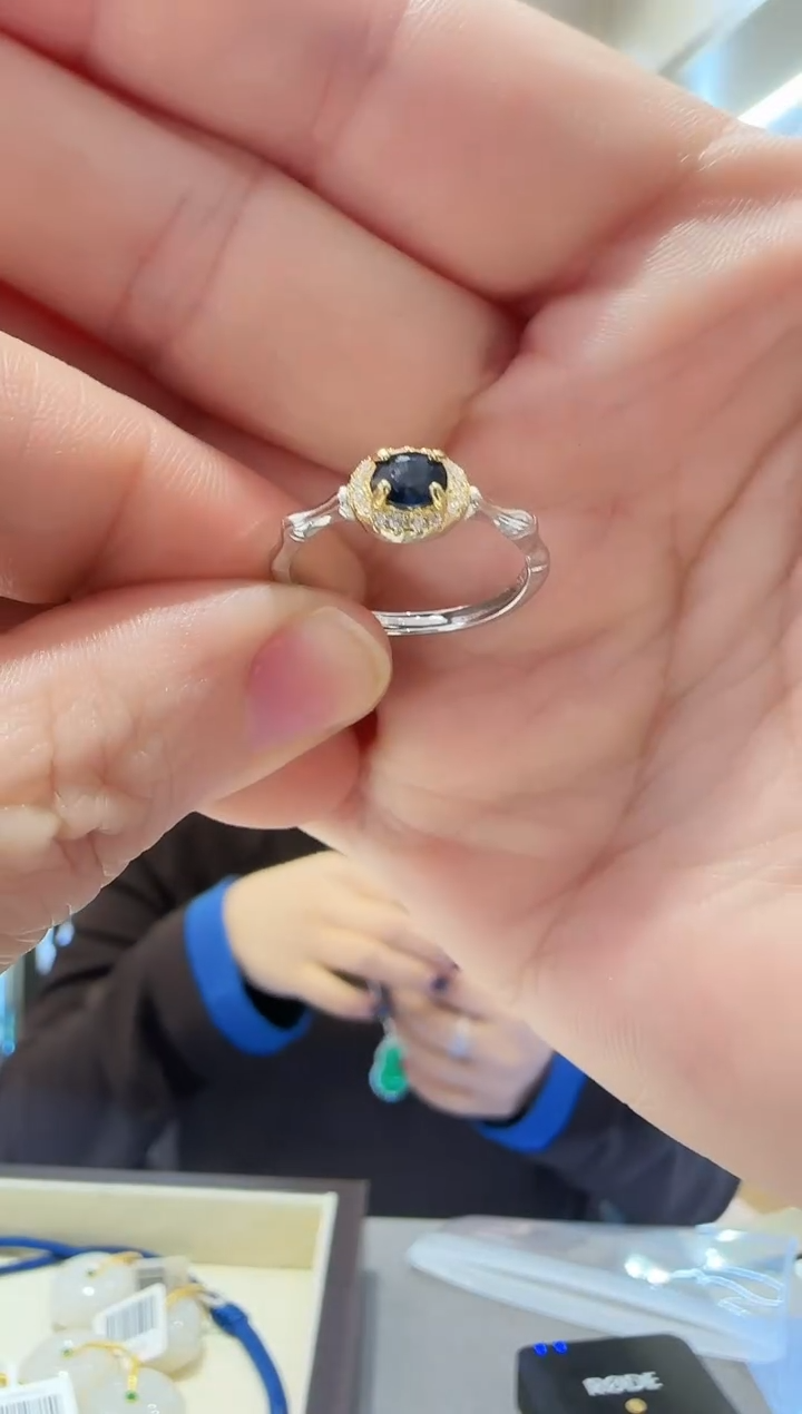戒指蓝宝石银S925镶嵌影*【57】
