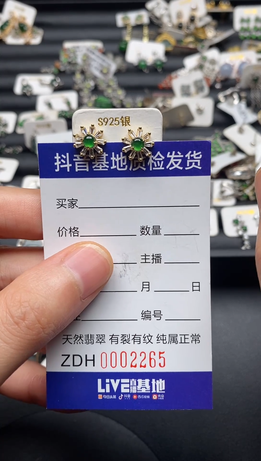 银S925镶嵌翡翠耳饰116