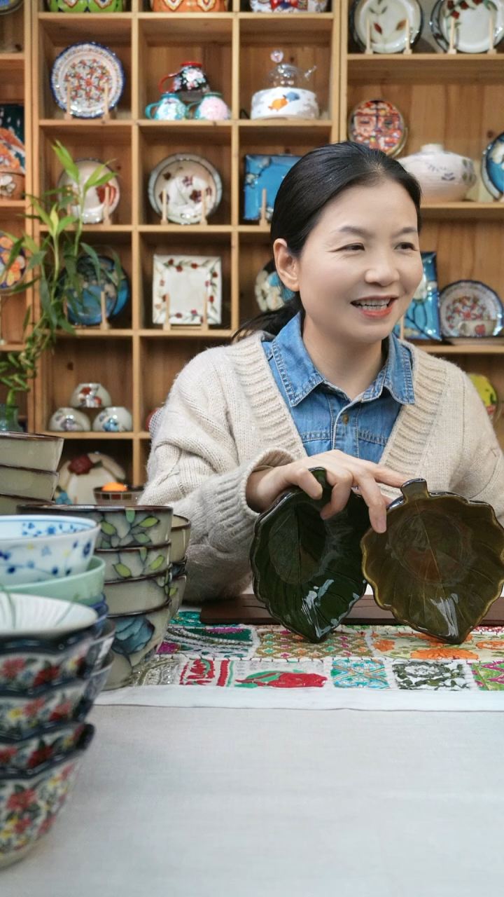 瓷片小可陶瓷高温两只叶子小号
