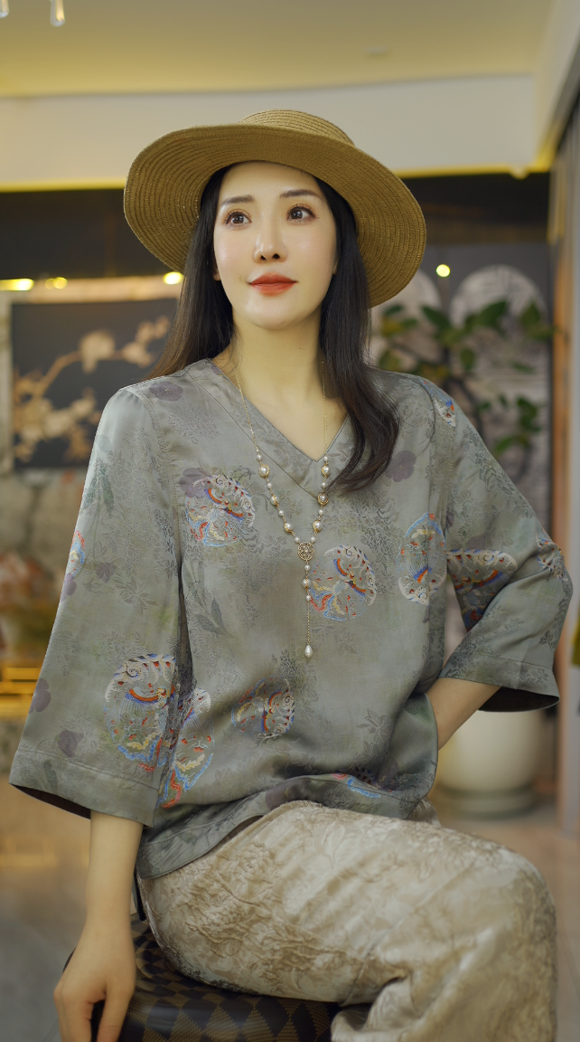 （宁芝）国风老钱风复古提花上衣新中式