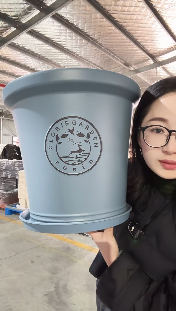 【闪购商品】塑料14.8寸克里欧台阶盆晴山蓝2只装带托