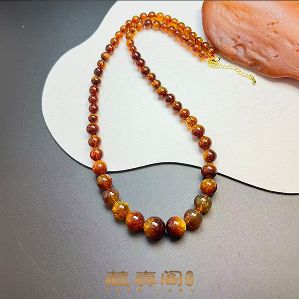 【藏真阁】H2108天然珠宝琥珀蜜蜡设计款红蓝珀金沙妈妈塔链
