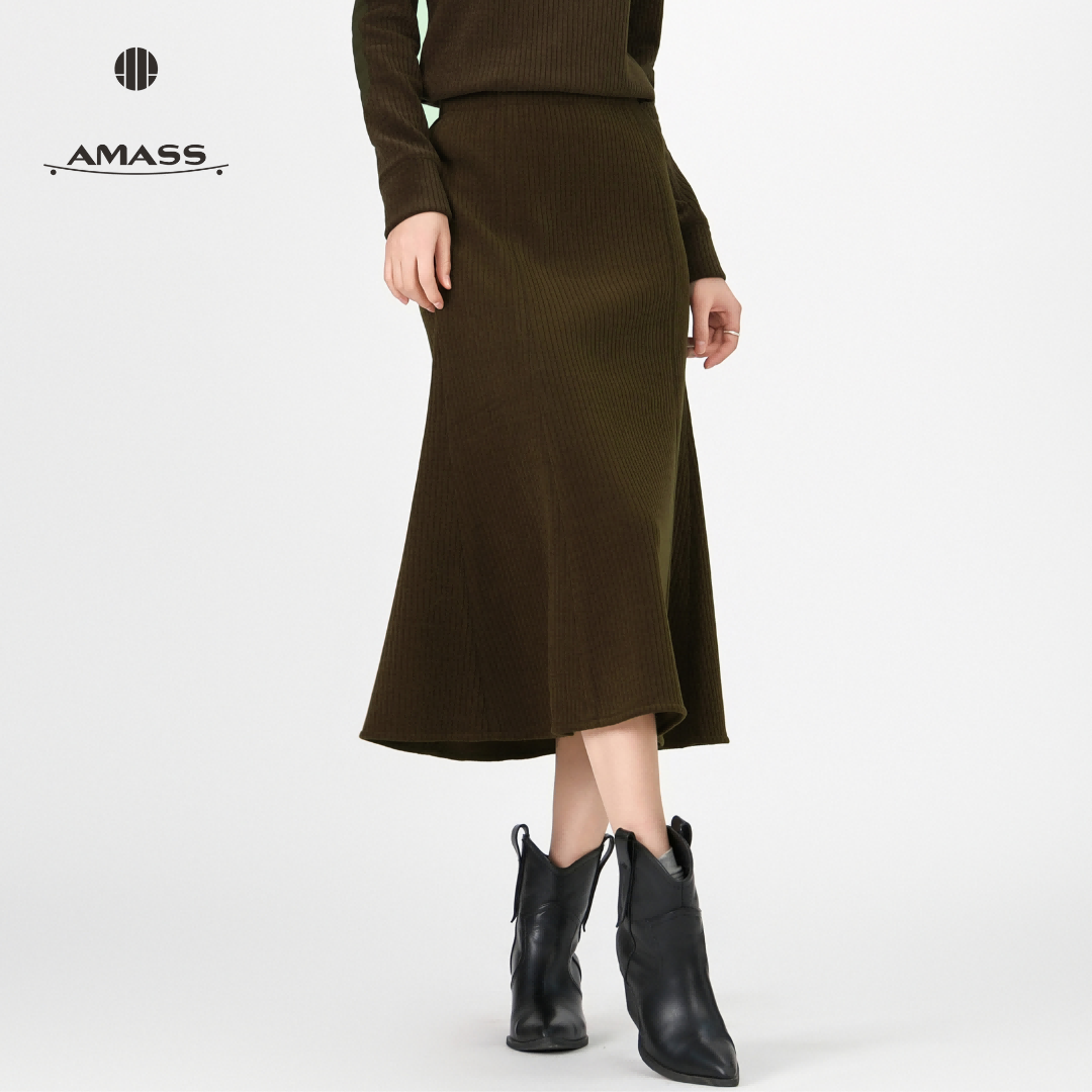 阿玛施【官方正品】秋冬新款复古A字裙百搭松紧高腰半身裙女5200404