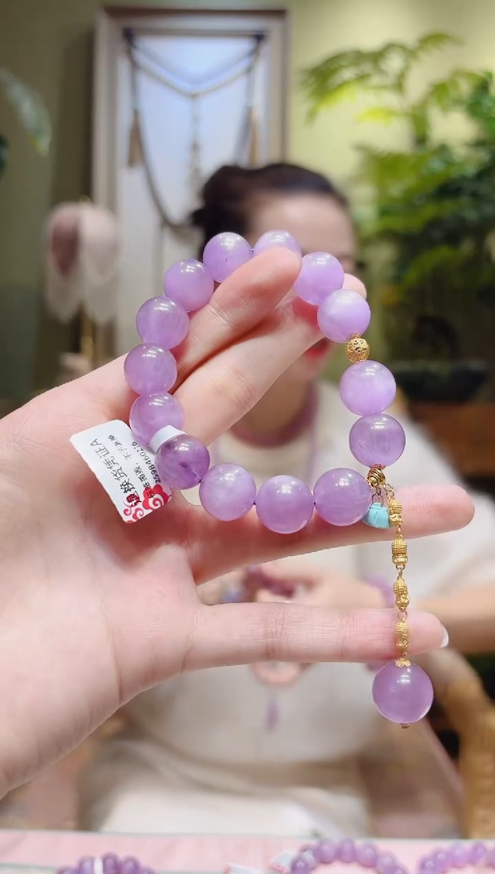 【闪购商品】锂辉石手串18K金镶嵌单珠四不长提溜紫锂辉手串