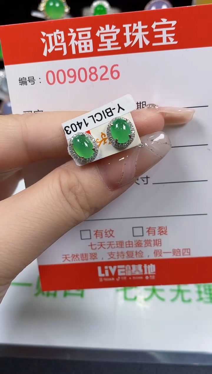 翡翠银S925镶嵌耳饰0826