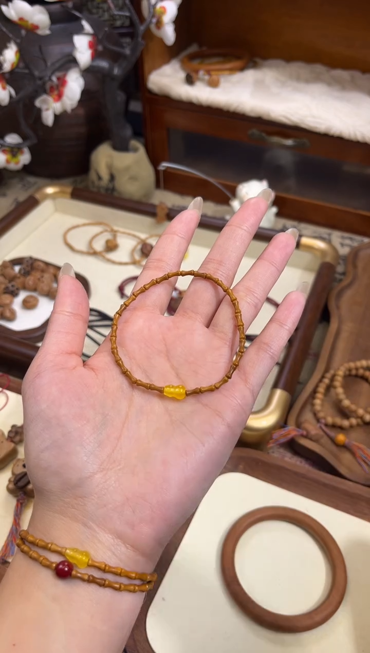 手串桃核【桃缘行】竹节「黄色葫芦」桃木桃核辟、挡、驱、护 备注手围