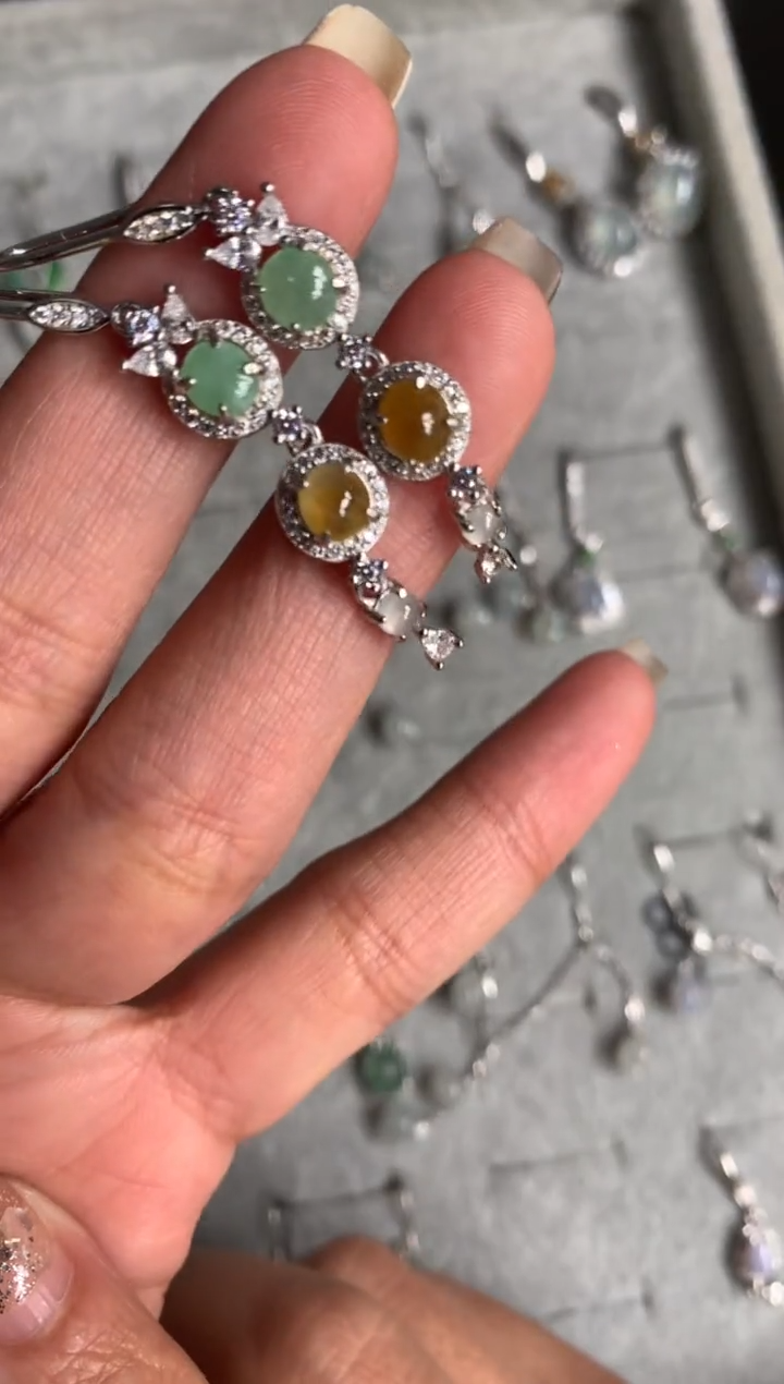 银S925镶嵌戒指翡翠耳饰